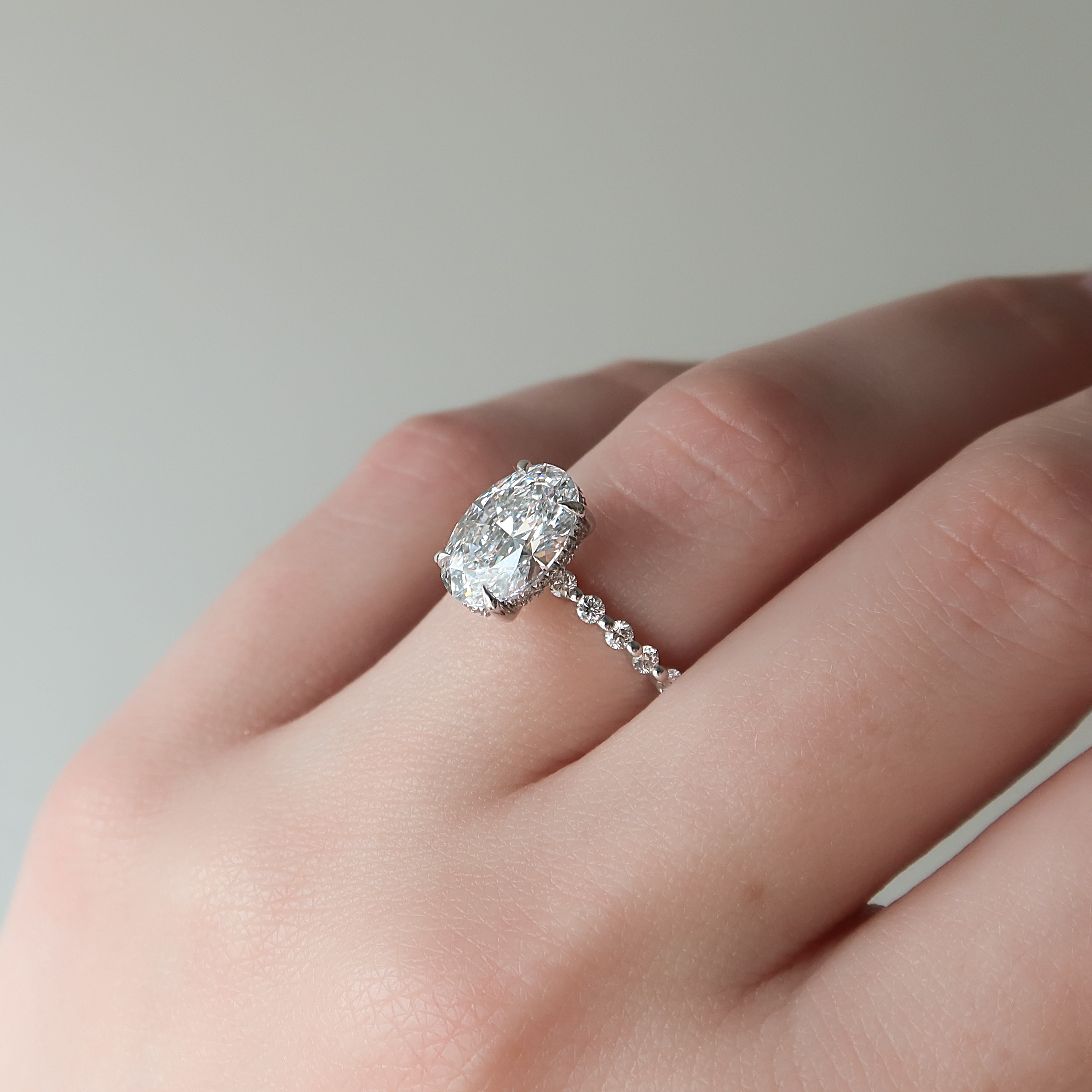 1.50 - 3.50 CT Oval Cut CVD Diamond Hidden Halo & Pave Engagement Ring