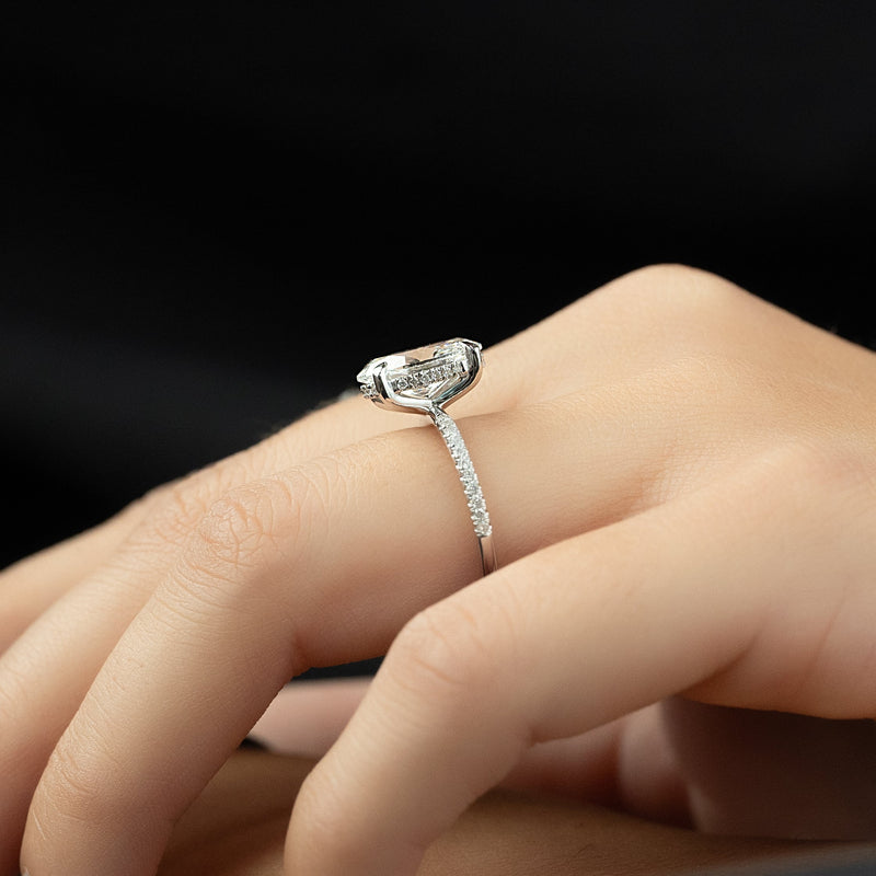 2.0 -4.0 CT Oval Cut CVD Diamond Hidden Halo & Pave Engagement Ring