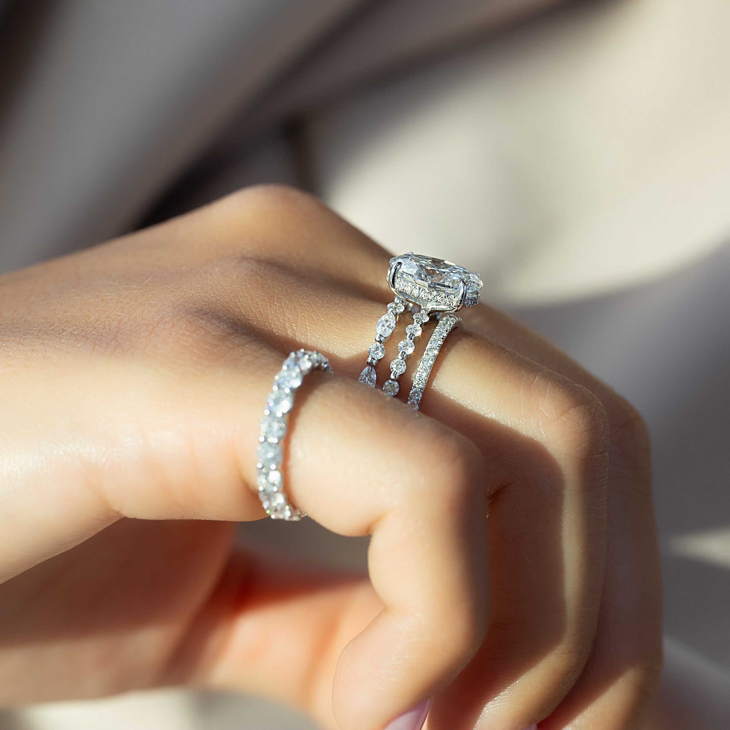 1.50 - 3.50 CT Oval Cut CVD Diamond Hidden Halo & Pave Engagement Ring