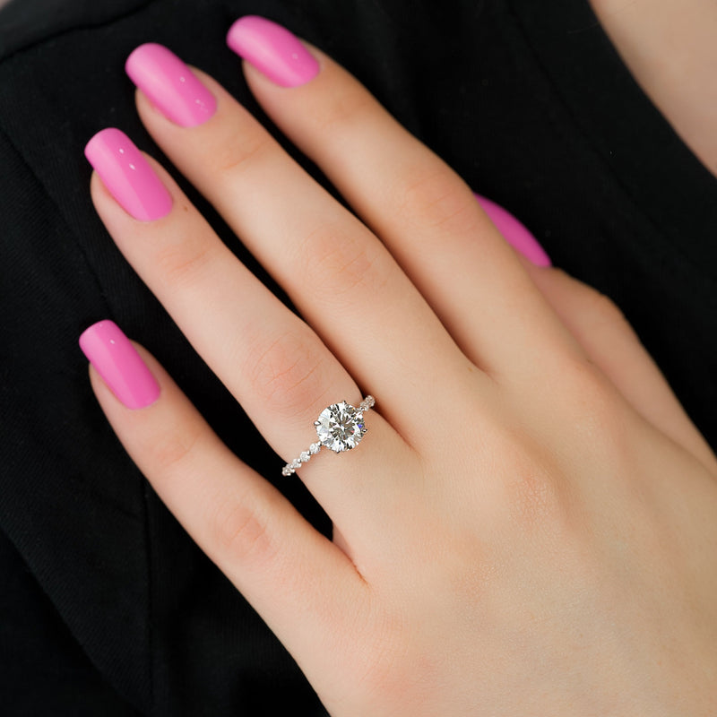 1.0 - 3.0 CT Round Cut CVD Diamond Hidden Halo & Pave Engagement Ring