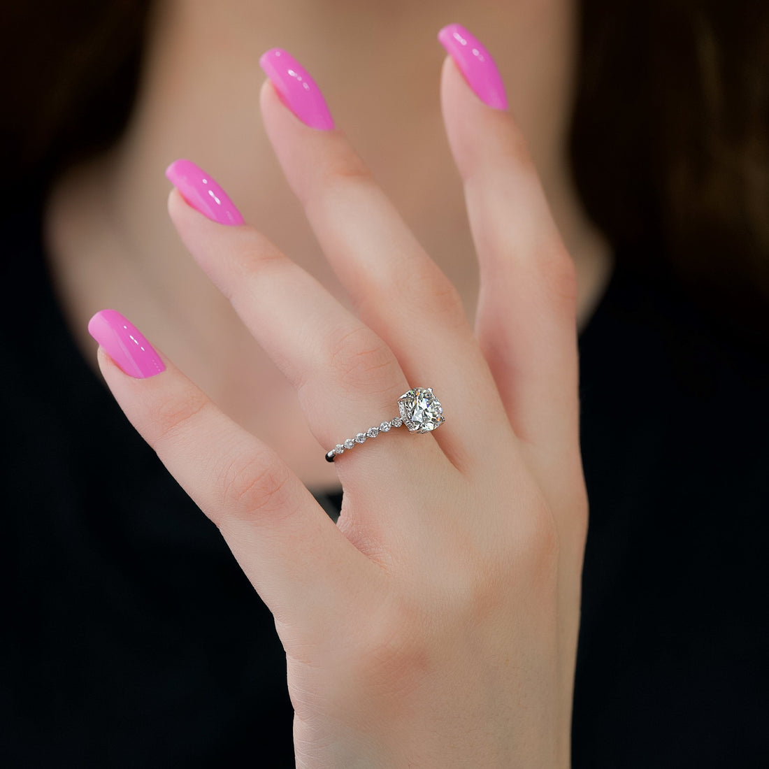 1.0 - 3.0 CT Round Cut CVD Diamond Hidden Halo & Pave Engagement Ring