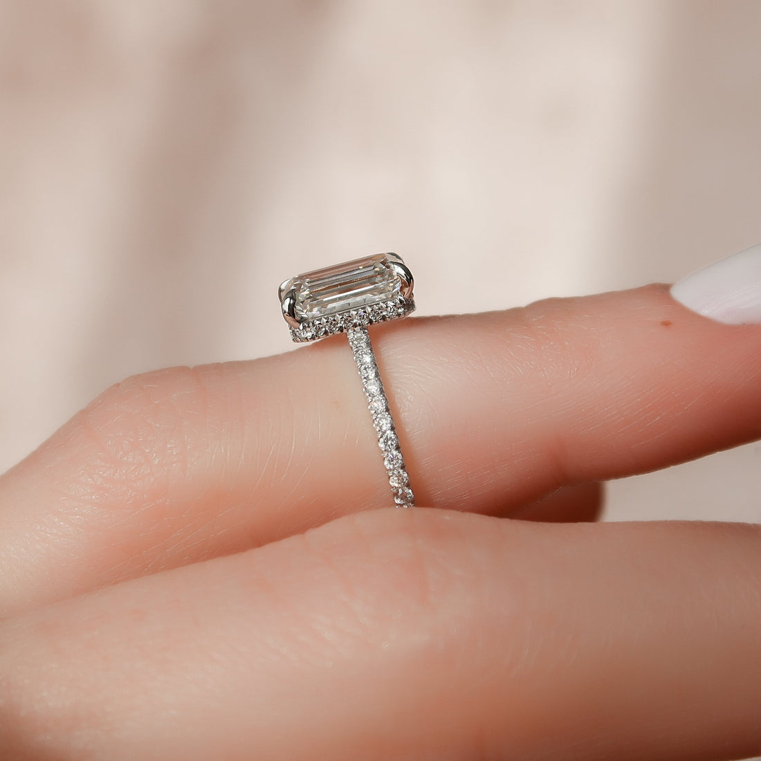 1.50 - 3.50 CT Emerald Cut CVD Diamond Hidden Halo & Pave Engagement Ring