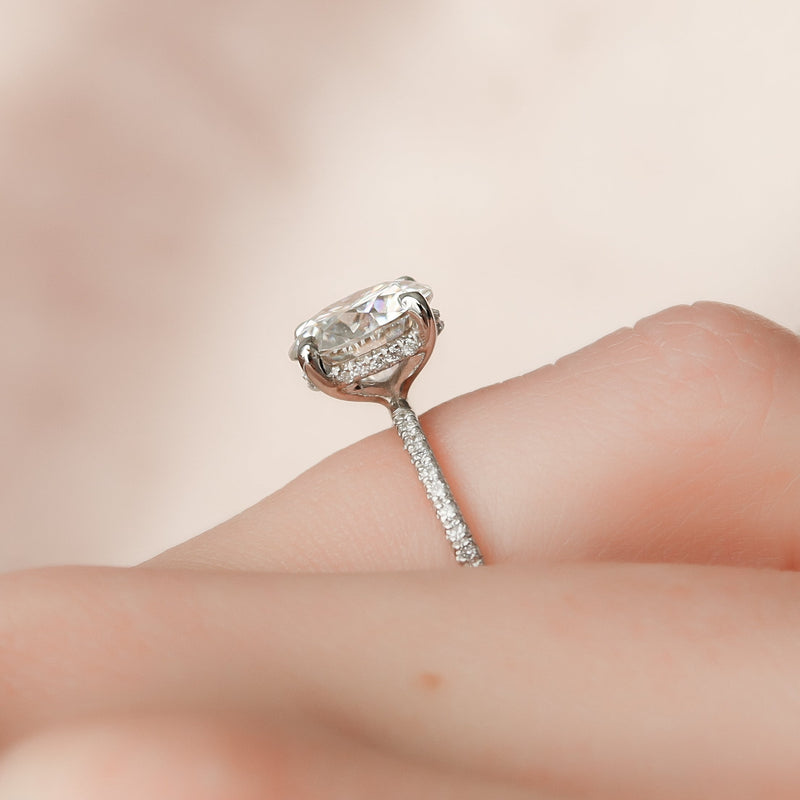 1.50 - 3.50 CT Round Cut CVD Diamond Hidden Halo & Pave Engagement Ring