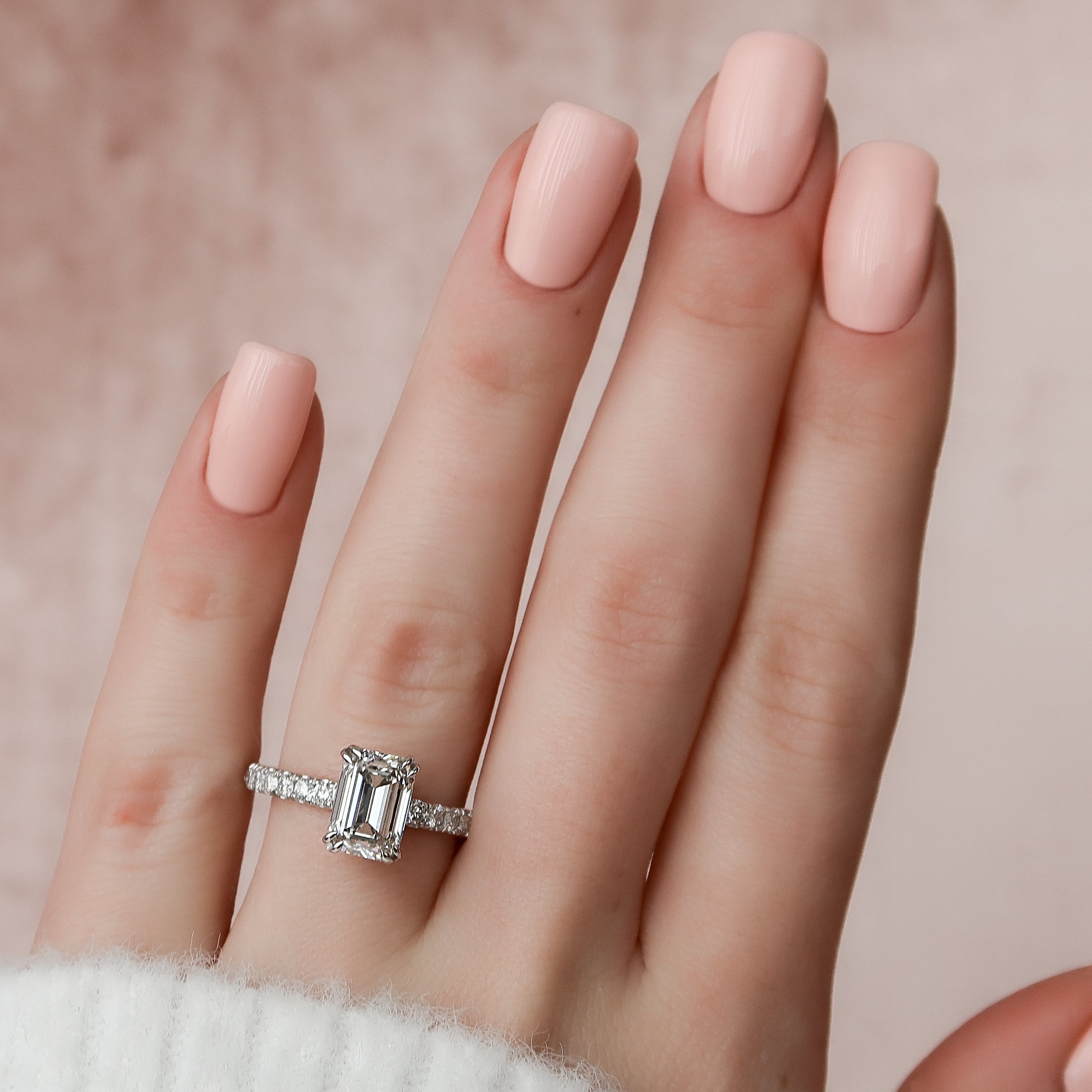 2.0 - 4.0 CT Emerald Cut CVD Diamond Hidden Halo & Pave Engagement Ring