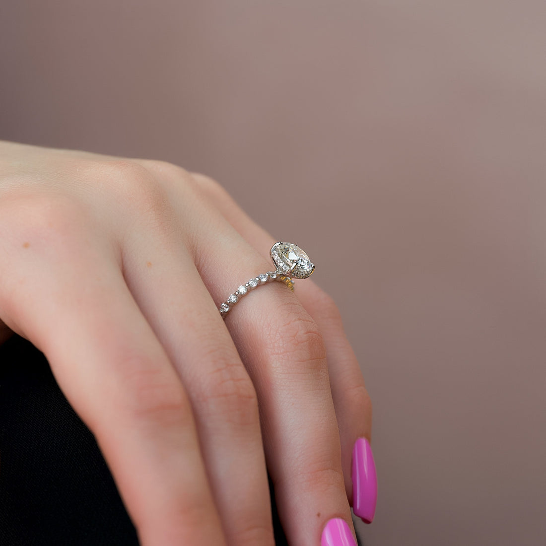 1.0 - 3.0 CT Round Cut CVD Diamond Hidden Halo & Pave Engagement Ring
