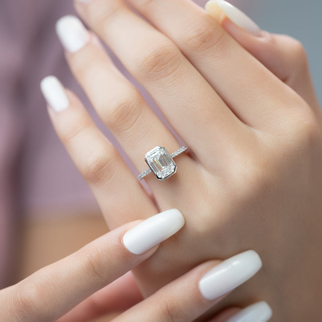 2.0 - 4.0 CT Emerald Cut CVD Diamond Pave Engagement Ring