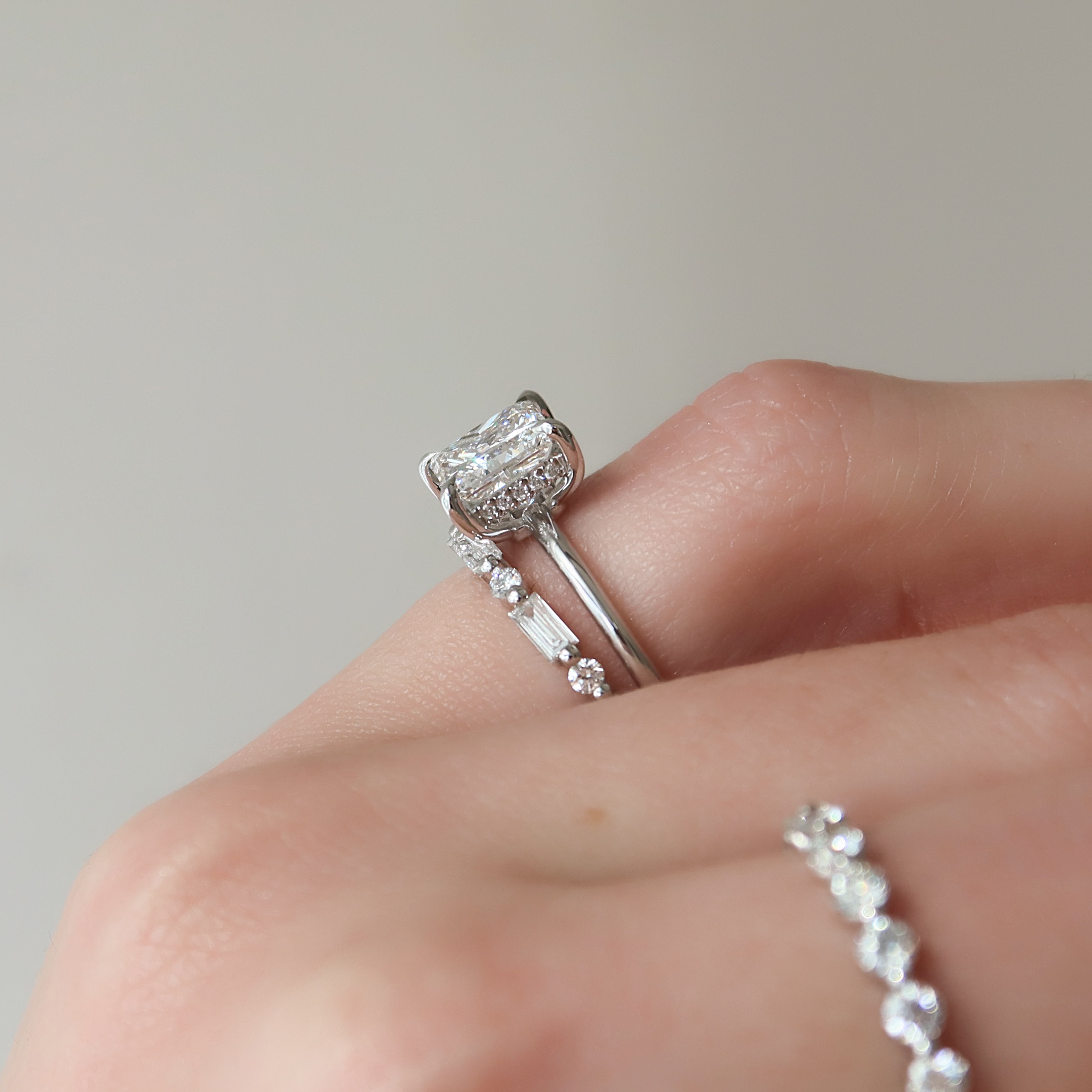 2.0 -4.0 Carat Princess Hidden Halo Surrounds The Center Stone Engagement Ring