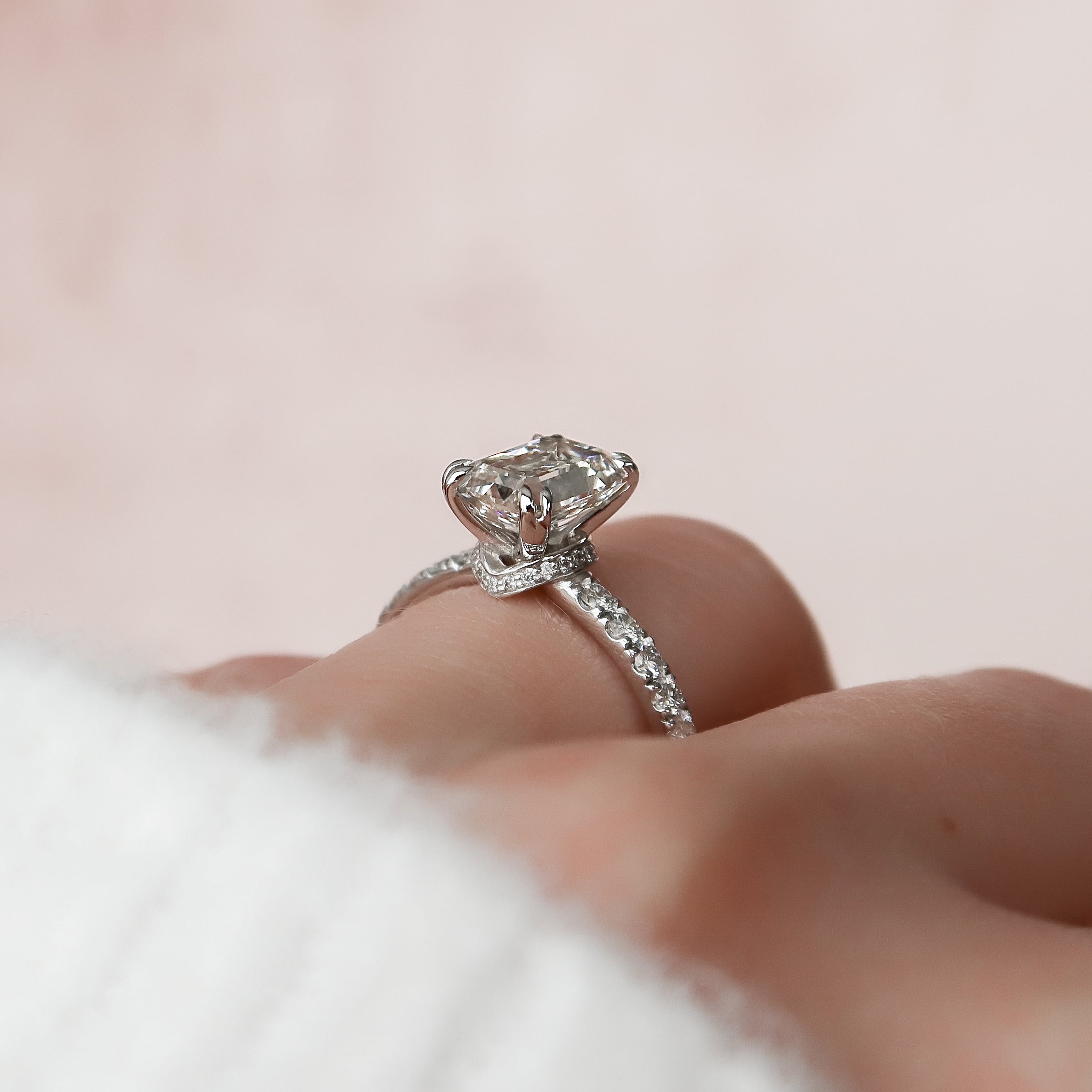 2.0 - 4.0 CT Emerald Cut CVD Diamond Hidden Halo & Pave Engagement Ring