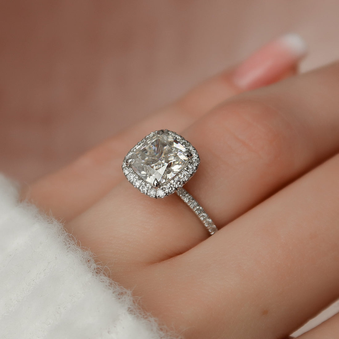 2.0 - 4.0 CT Cushion Cut CVD Diamond Halo & Pave Setting Engagement Ring