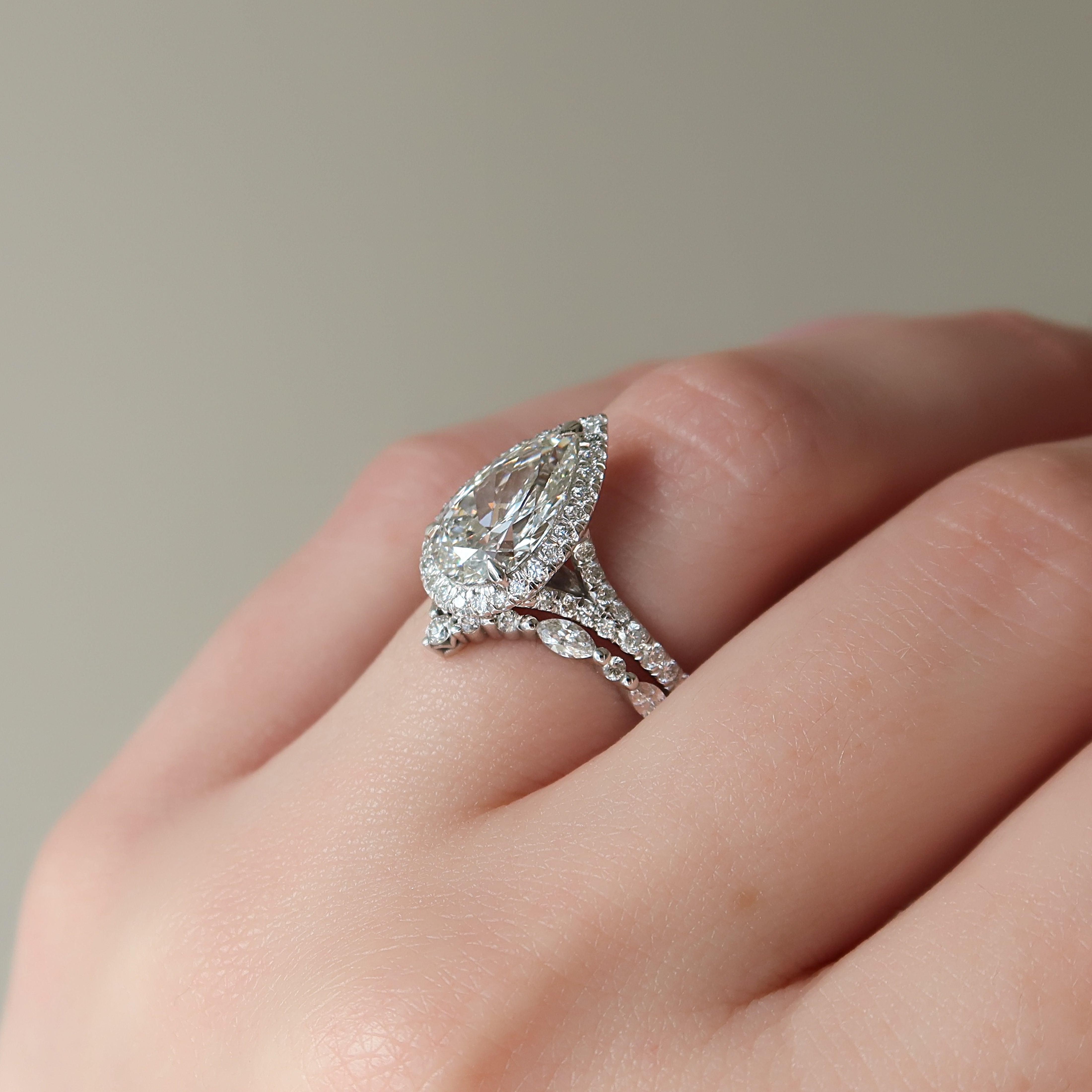 2.0 - 4.0 CT Pear Cut CVD Diamond Halo & Pave Engagement Ring