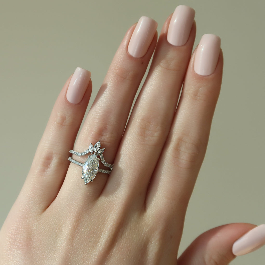 2.0 - 4.0 Carats Marquise shaped CVD Diamond Hidden Halo & Pave Style Engagement Ring