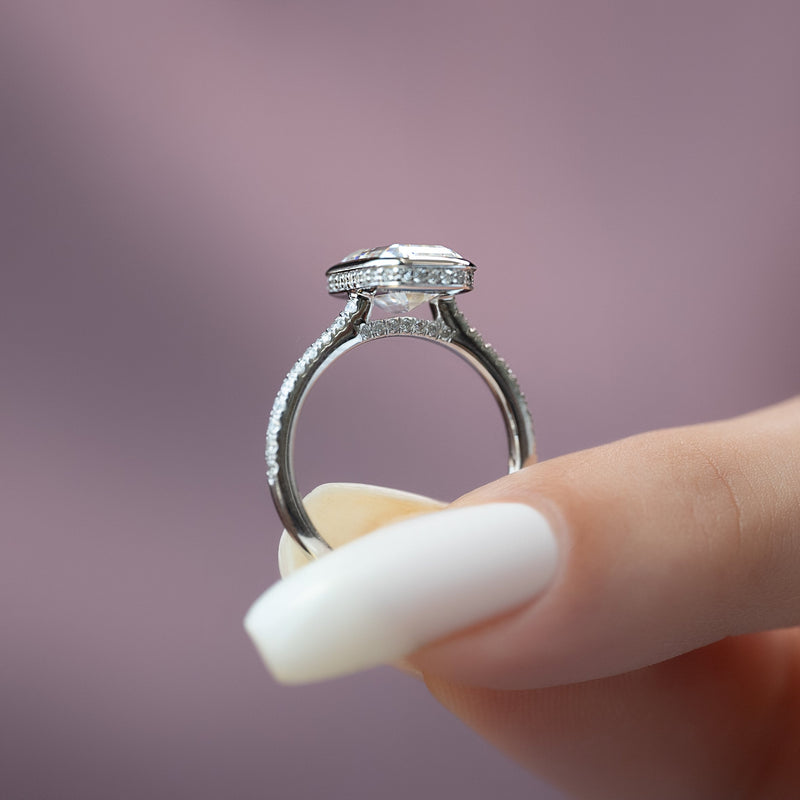 2.0 - 4.0 CT Emerald Cut CVD Diamond Pave Engagement Ring