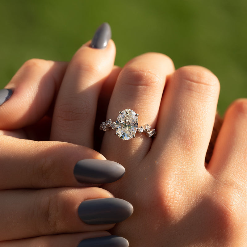 2.0 -4.0 CT Oval Cut CVD Diamond Hidden Halo & Pave Engagement Ring