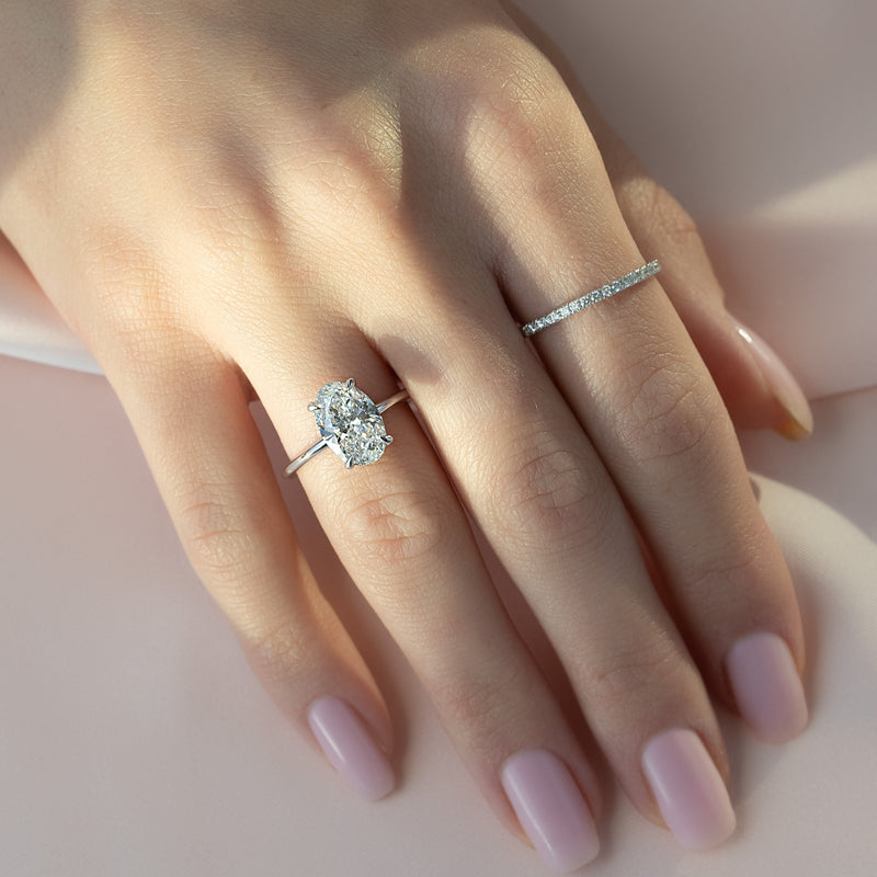 1.50 - 3.50 CT Oval  Cut CVD Diamond Hidden Halo Engagement Ring