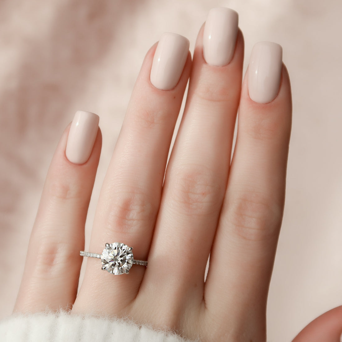 1.50 - 3.50 CT Round Cut CVD Diamond Hidden Halo & Pave Engagement Ring