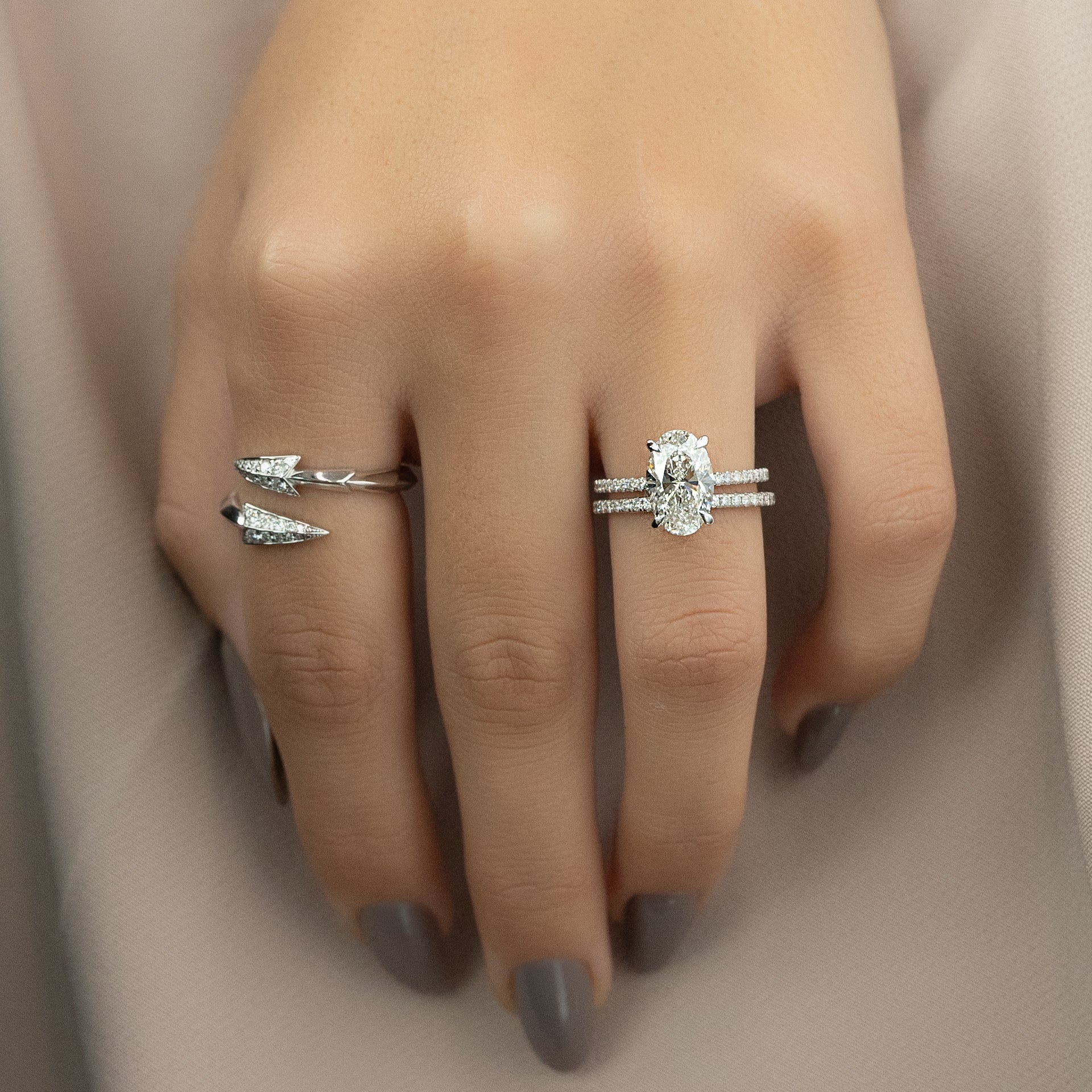 2.0 -4.0 CT Oval Cut CVD Diamond Hidden Halo & Pave Engagement Ring