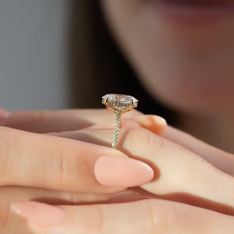2.0 - 4.0 CT Oval Cut CVD Diamond Hidden Halo & Pave Engagement Ring