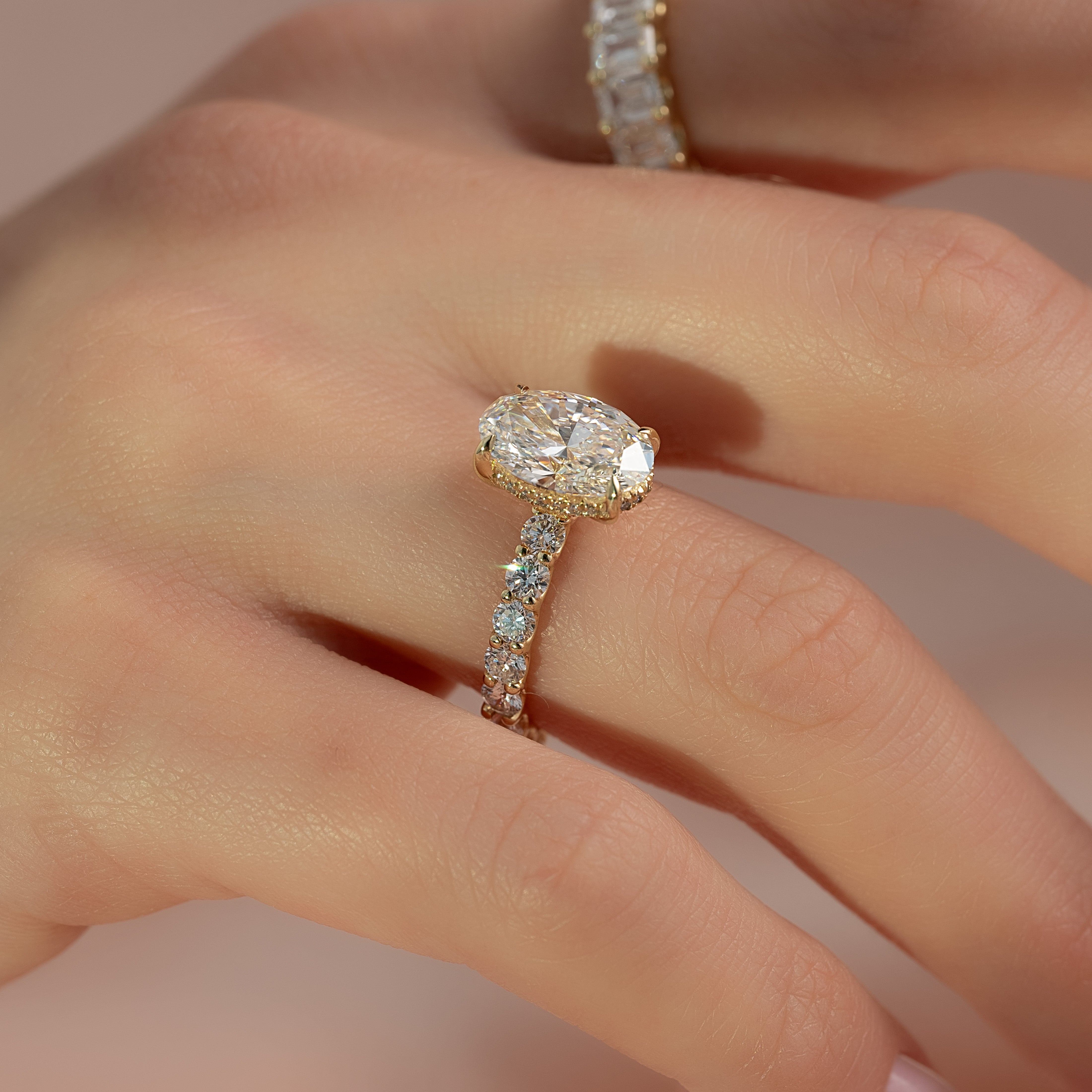 2.0 - 4.0 CT Oval Cut CVD Diamond Hidden Halo & pave  Engagement Ring