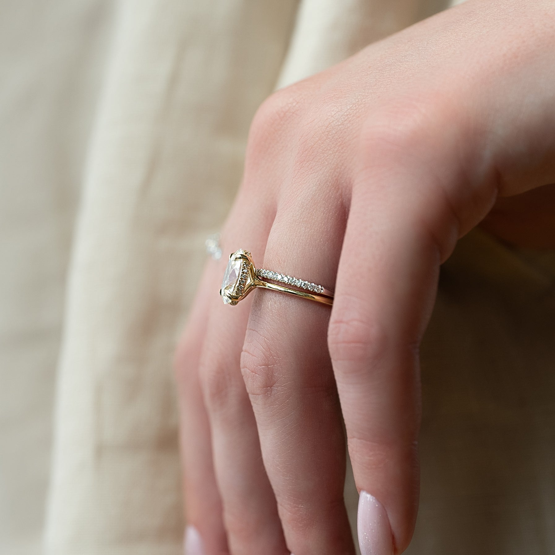 1.50 - 3.50 CT Oval  Cut CVD Diamond Hidden Halo Engagement Ring