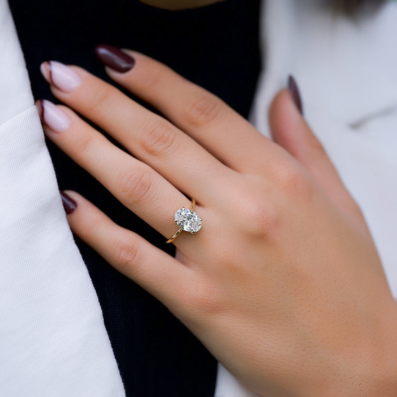 2.0 -4.0 CT Oval Cut CVD Diamond Hidden Halo Engagement Ring