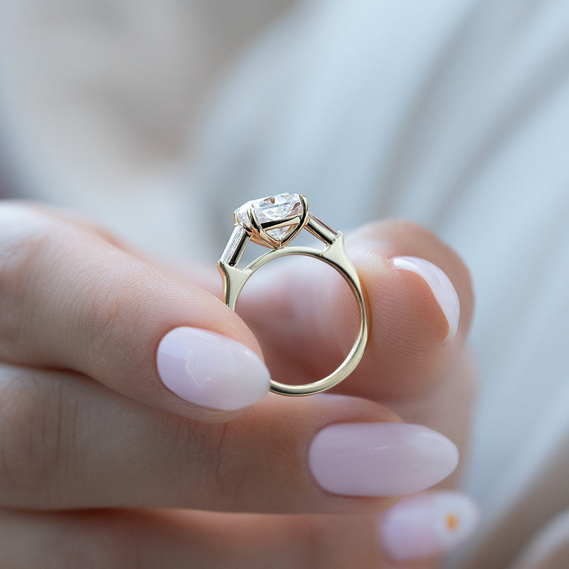 2.0 - 4.0 CT Cushion Cut CVD Diamond Three Stone Style Engagement Ring