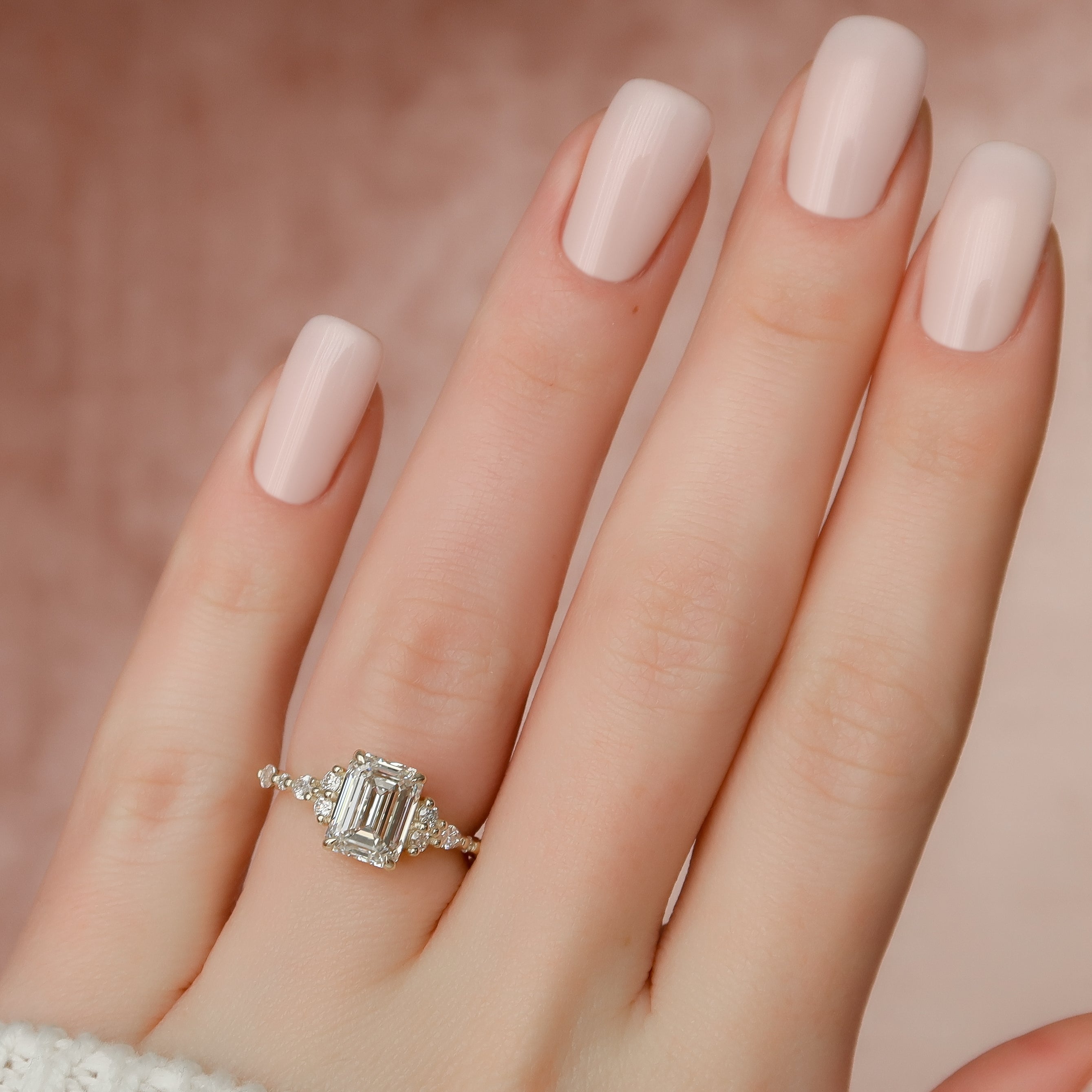 1.0 - 3.0 CT Emerald Cut CVD Diamond Cluster Engagement Ring