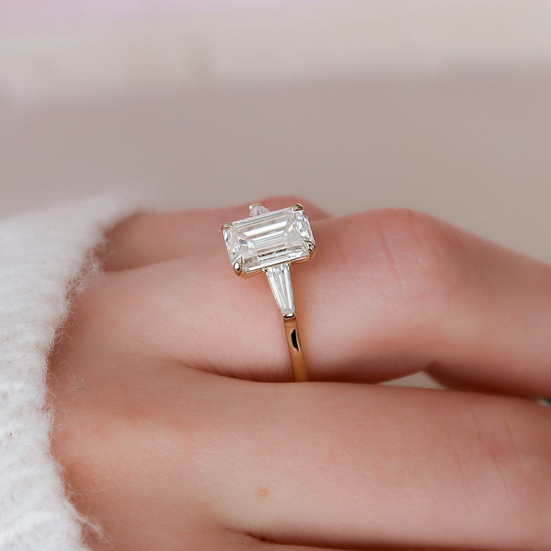 2.0 - 4.0 CT Emerald Cut CVD Diamond Three Stone Engagement Ring