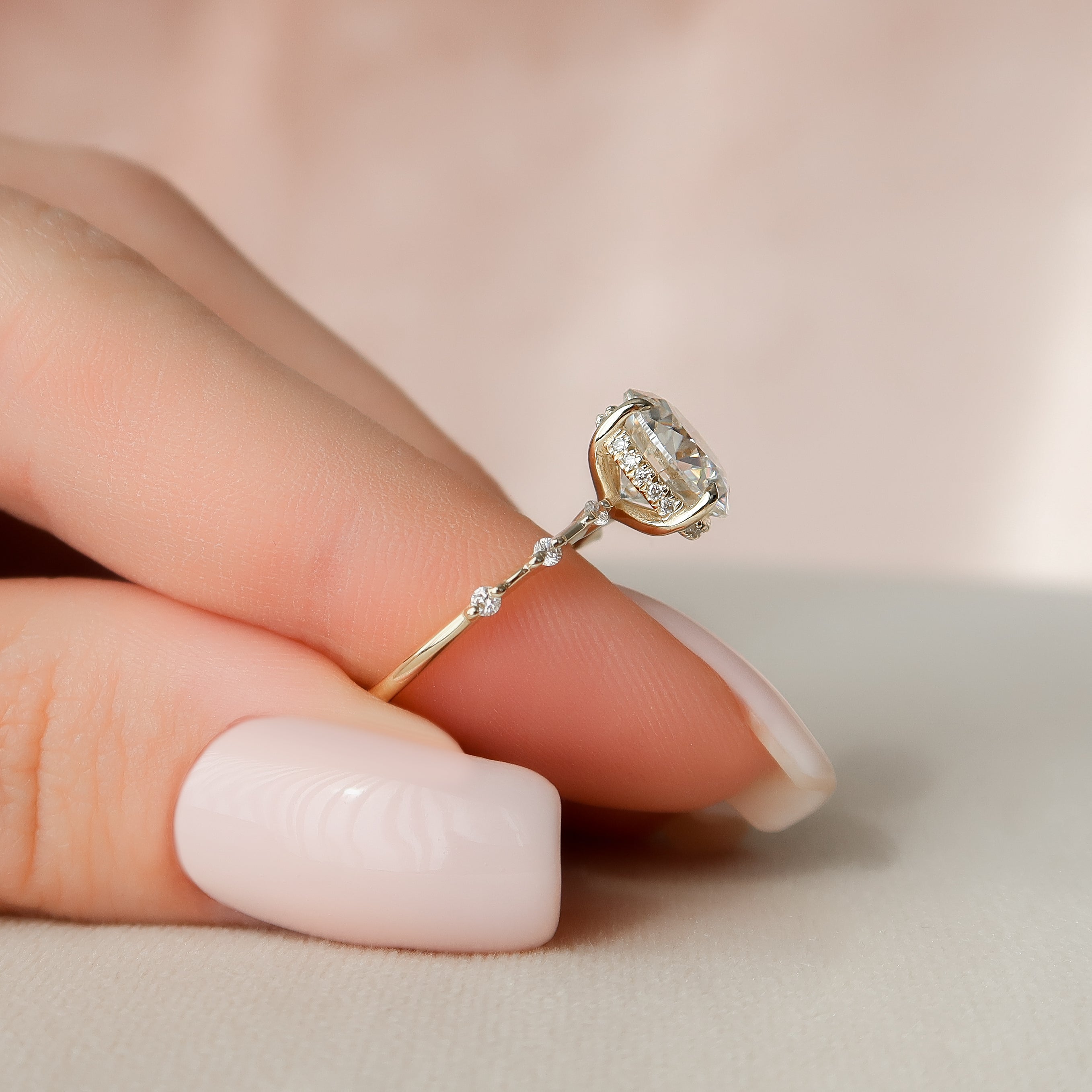 1.50 - 3.50 CT Round Cut CVD Diamond Hidden Halo & Pave Engagement Ring