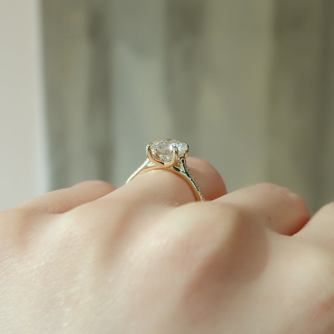 1.0 - 3.0 CT Round Cut CVD Diamond Pave Engagement Ring