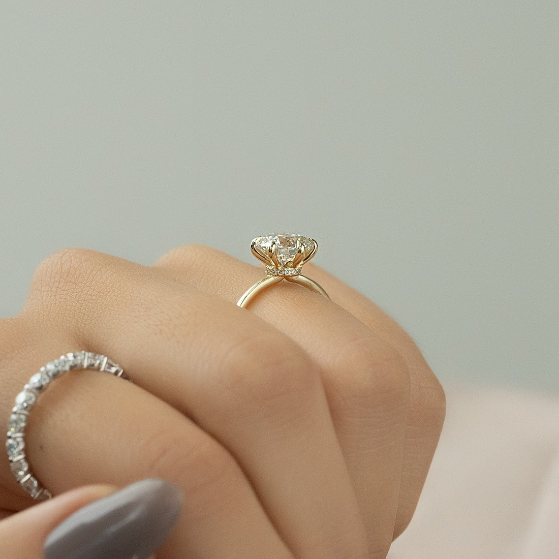 1.0 - 3.0 CT Round Cut CVD Diamond Hidden Halo Engagement Ring