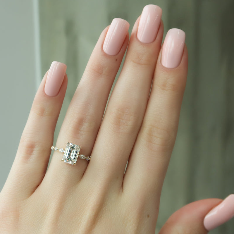 2.0 - 4.0 CT Emerald Cut CVD Diamond Hidden Halo Style Engagement Ring