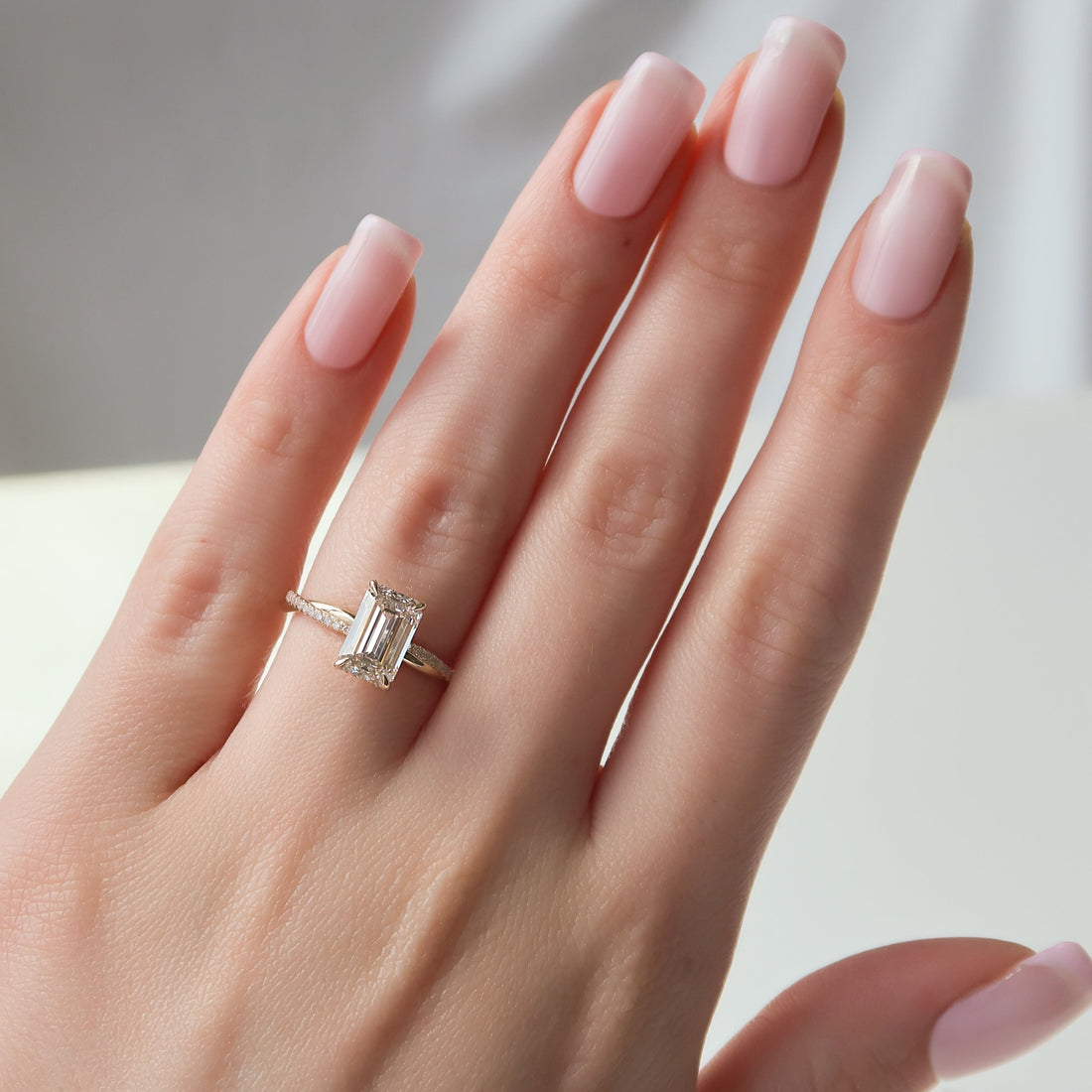 1.0 - 3.0 CT Princess Shape CVD Diamond Hidden Halo & Pave Engagement Ring
