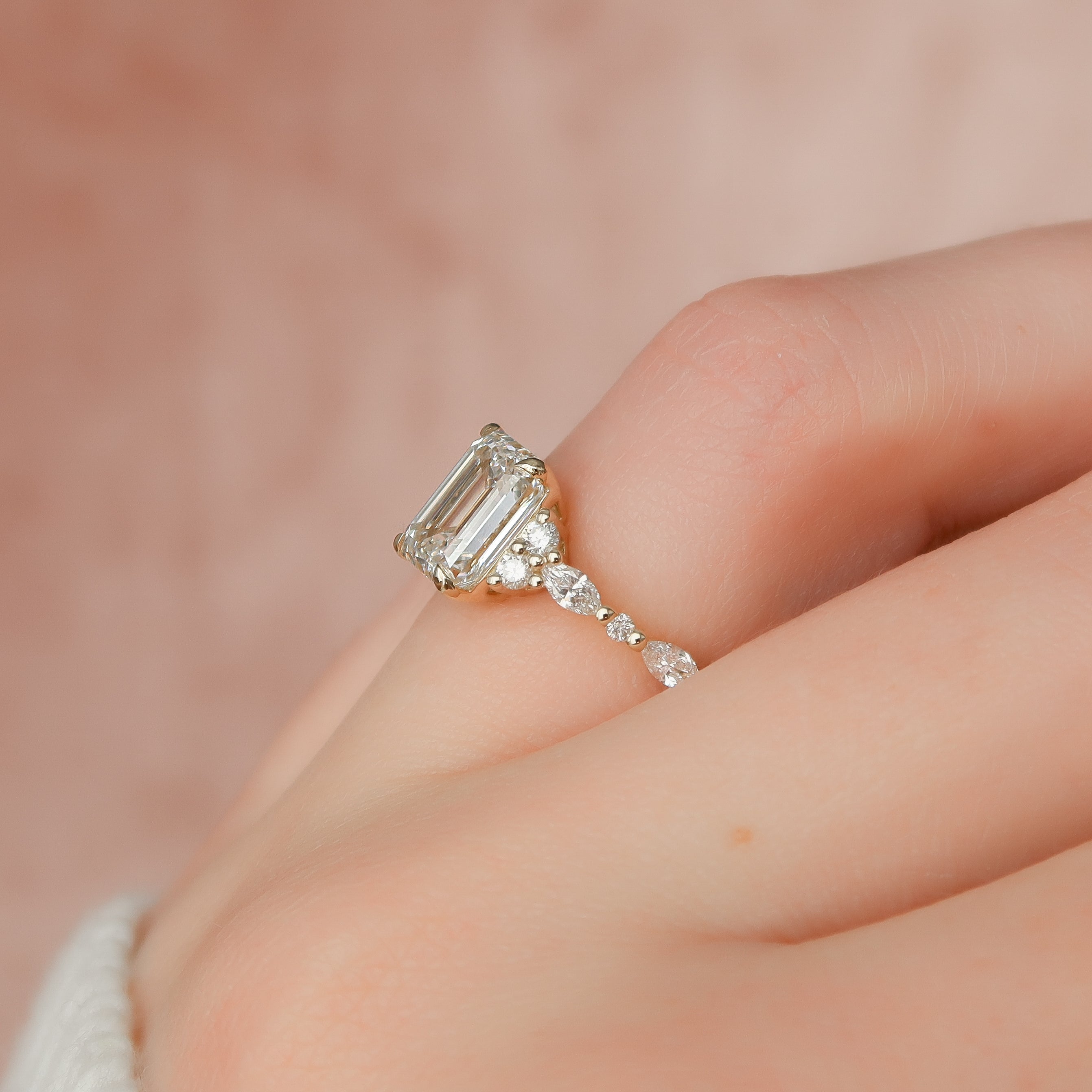 1.0 - 3.0 CT Emerald Cut CVD Diamond Cluster Engagement Ring