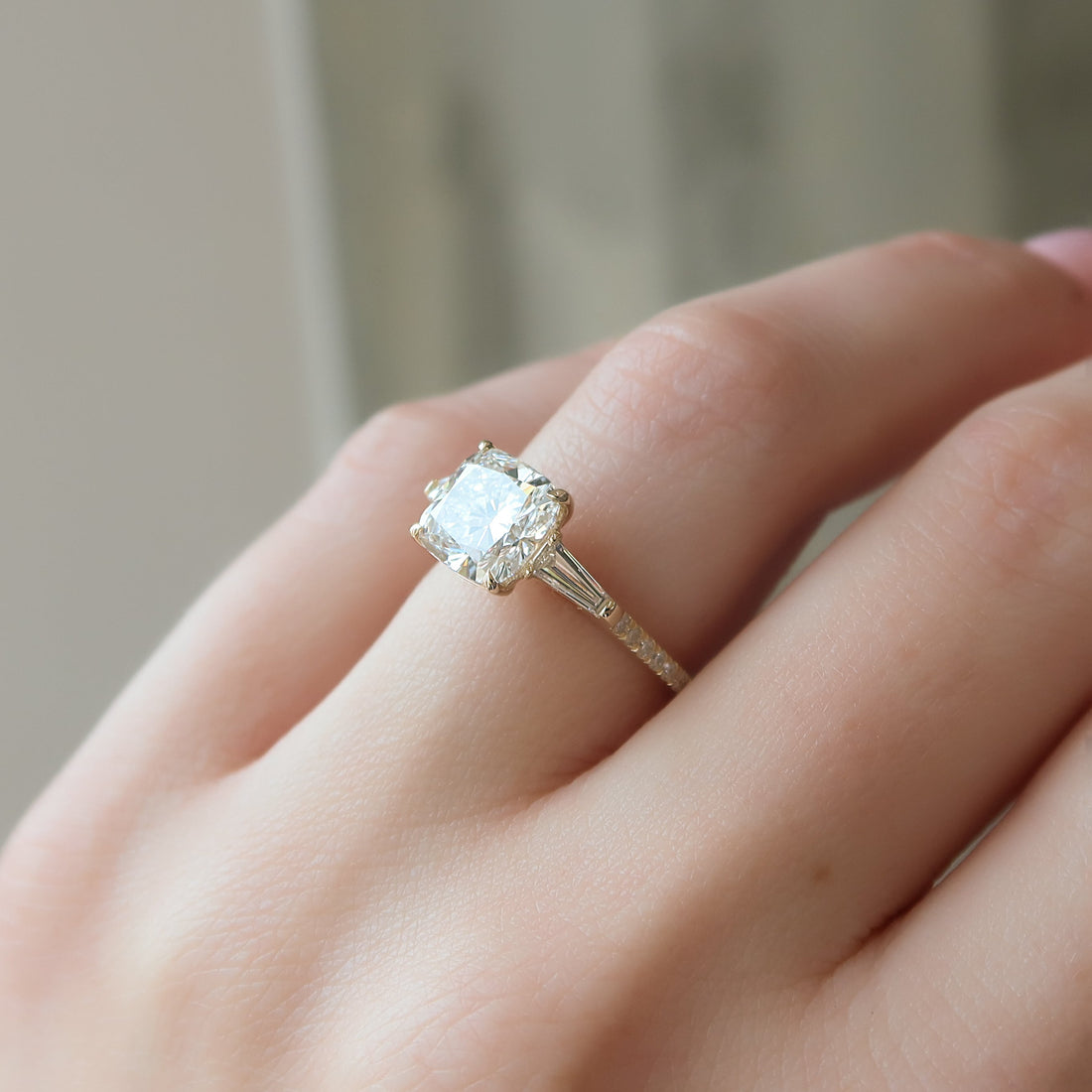 2.0 - 3.0 CT Cushion Cut CVD Diamond Pave Engagement Ring