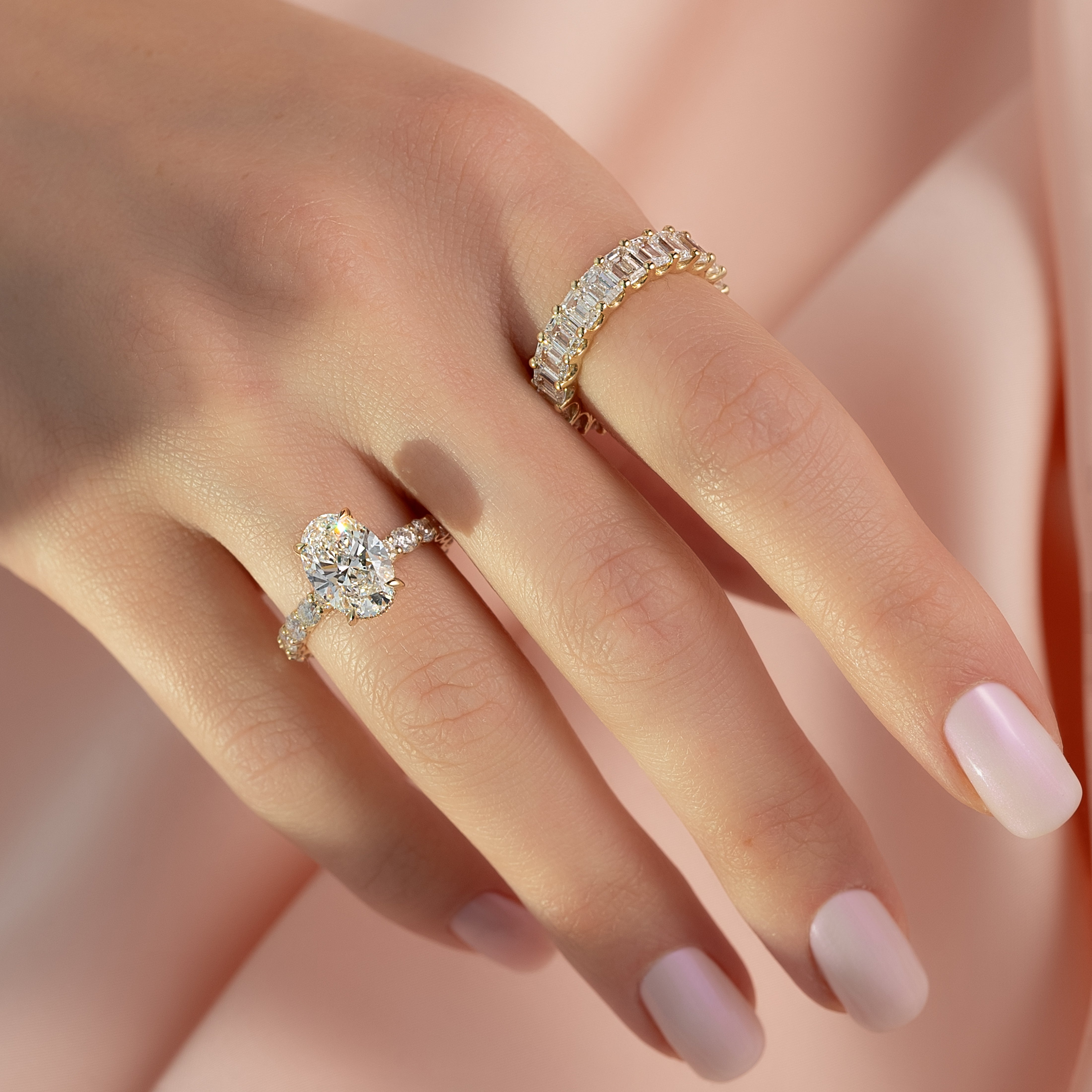 2.0 - 4.0 CT Oval Cut CVD Diamond Hidden Halo & pave  Engagement Ring