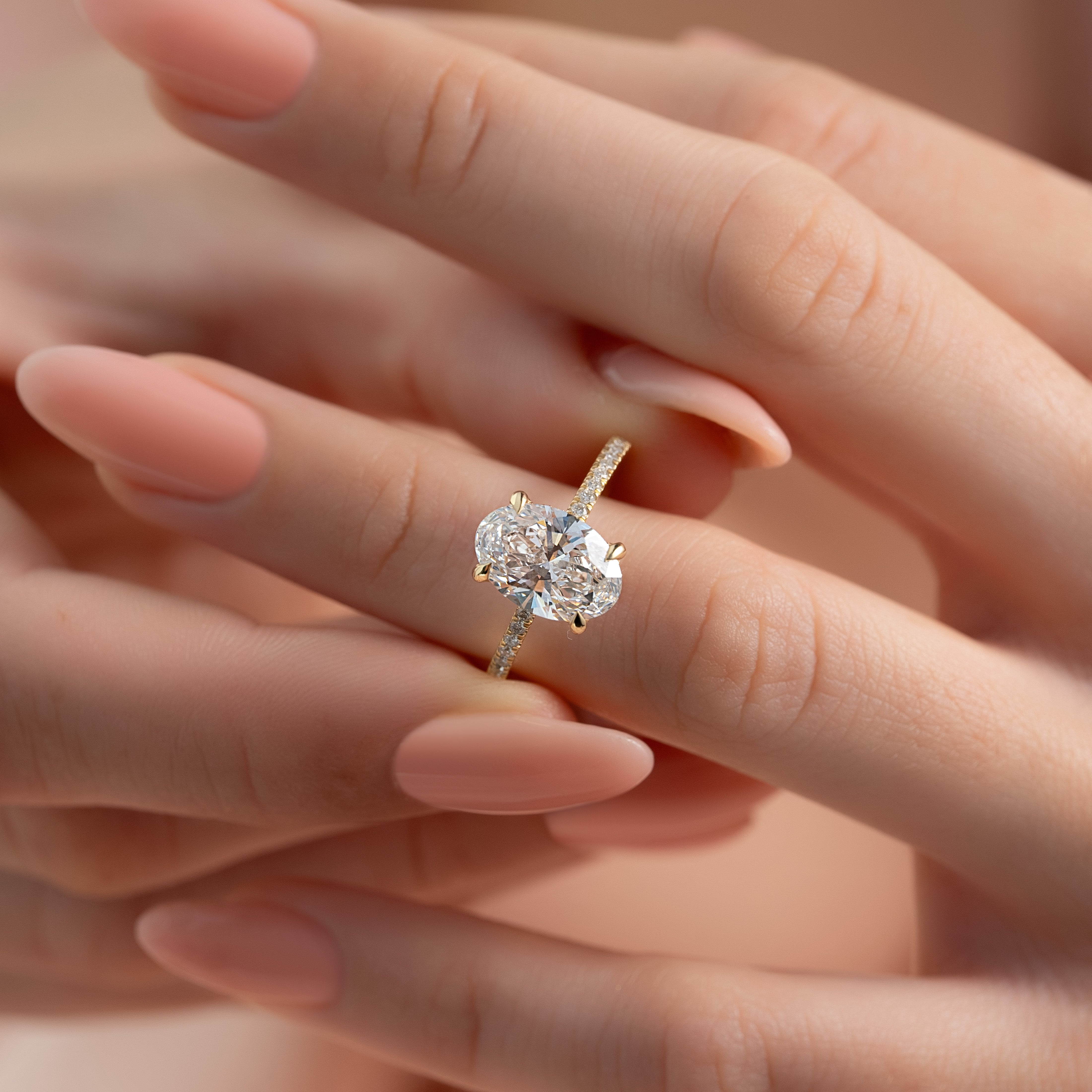 2.0 - 4.0 CT Oval Cut CVD Diamond Hidden Halo & Pave Engagement Ring