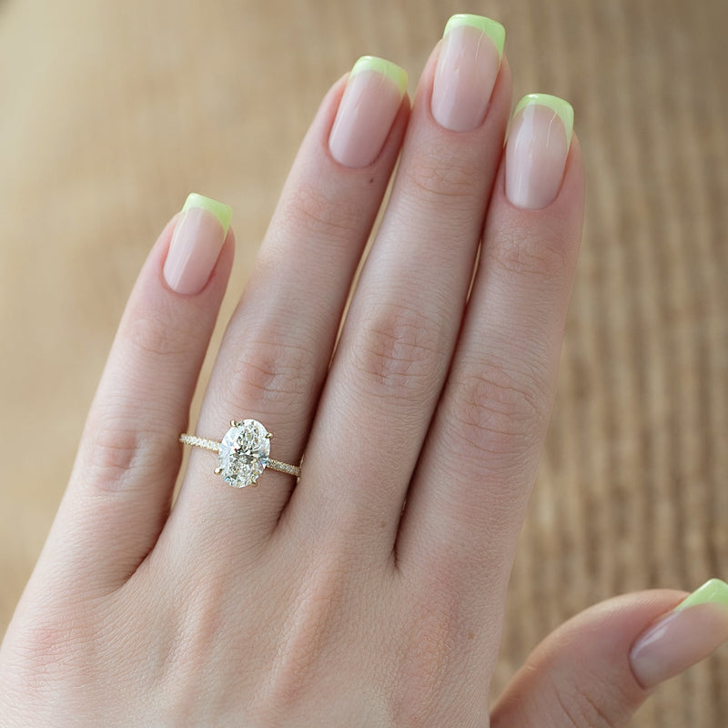 2.0 -4.0 CT Oval Cut CVD Diamond Hidden Halo & Pave Engagement Ring