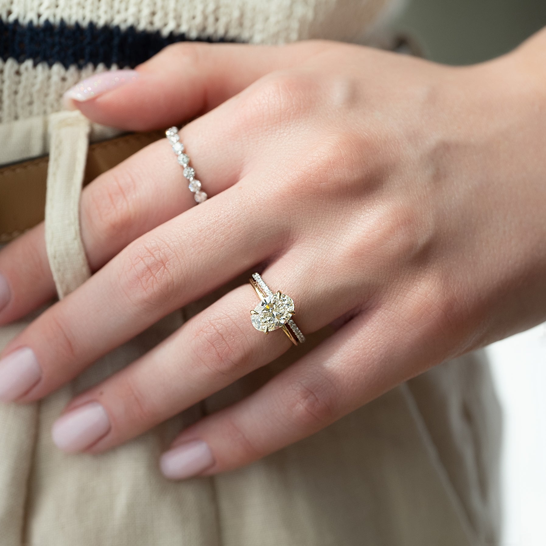 1.50 - 3.50 CT Oval  Cut CVD Diamond Hidden Halo Engagement Ring