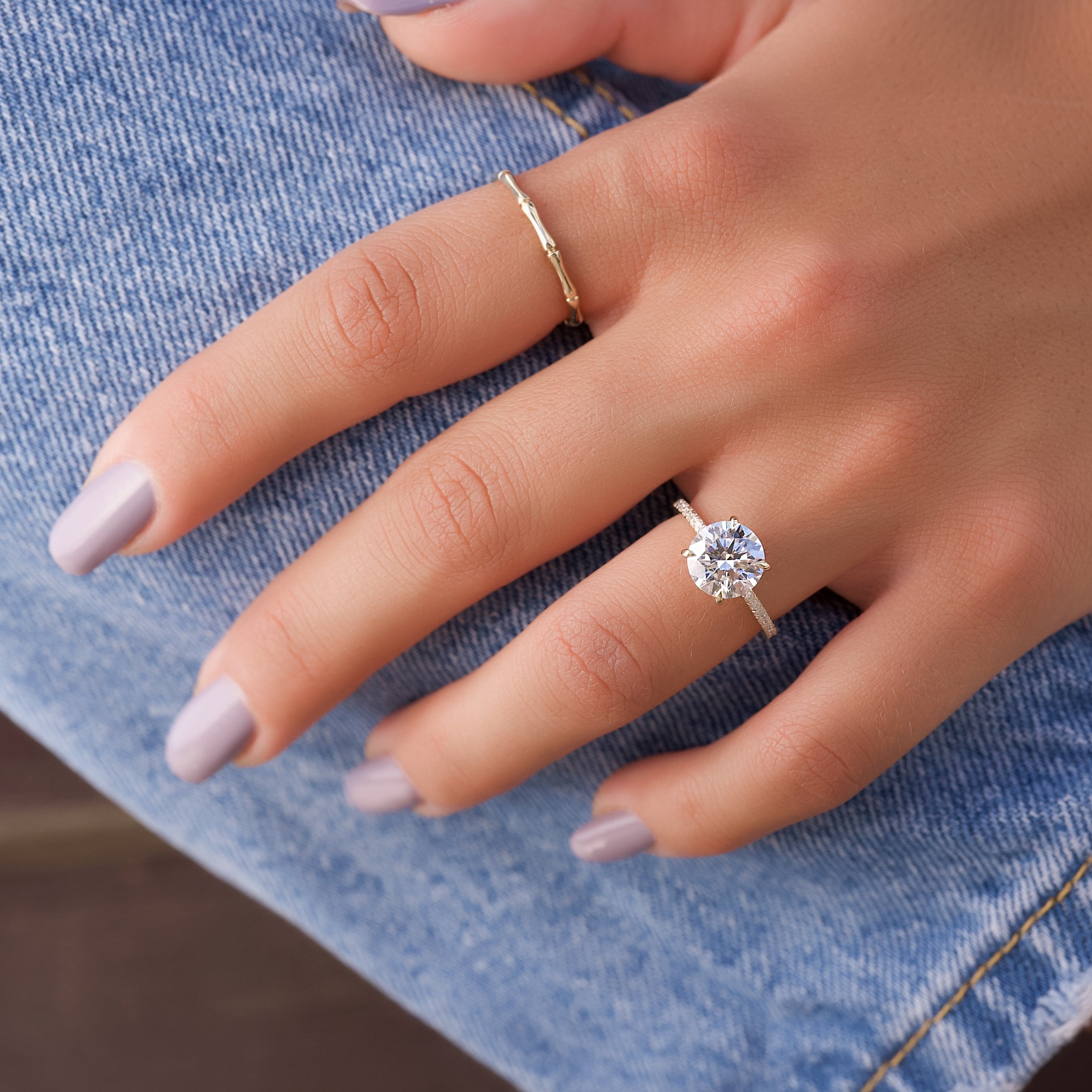 1.50 - 3.50 CT Round Cut CVD Diamond Hidden Halo & Pave Engagement Ring