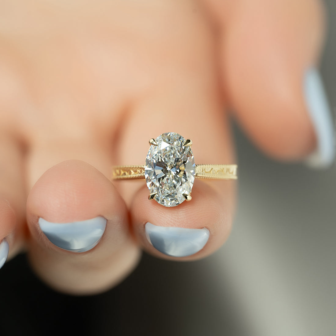 2.0  - 4.0 CT Oval Cut CVD Diamond Vintage Engagement Ring