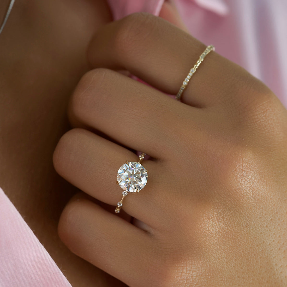 1.50 - 3.50 CT Round Cut CVD Diamond Hidden Halo & Pave Engagement Ring