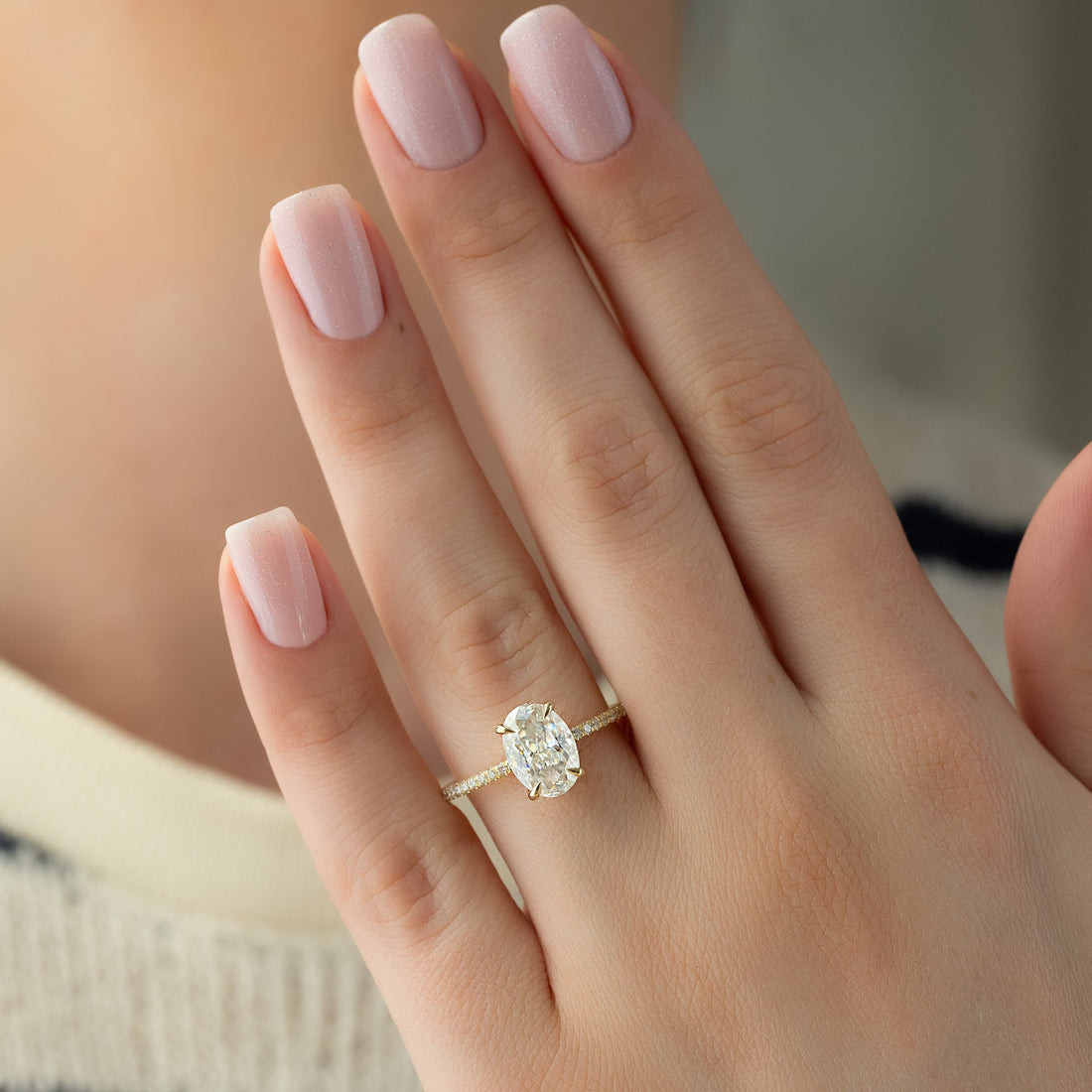 1.0 -3.0 CT Oval Cut CVD Diamond Pave Engagement Ring