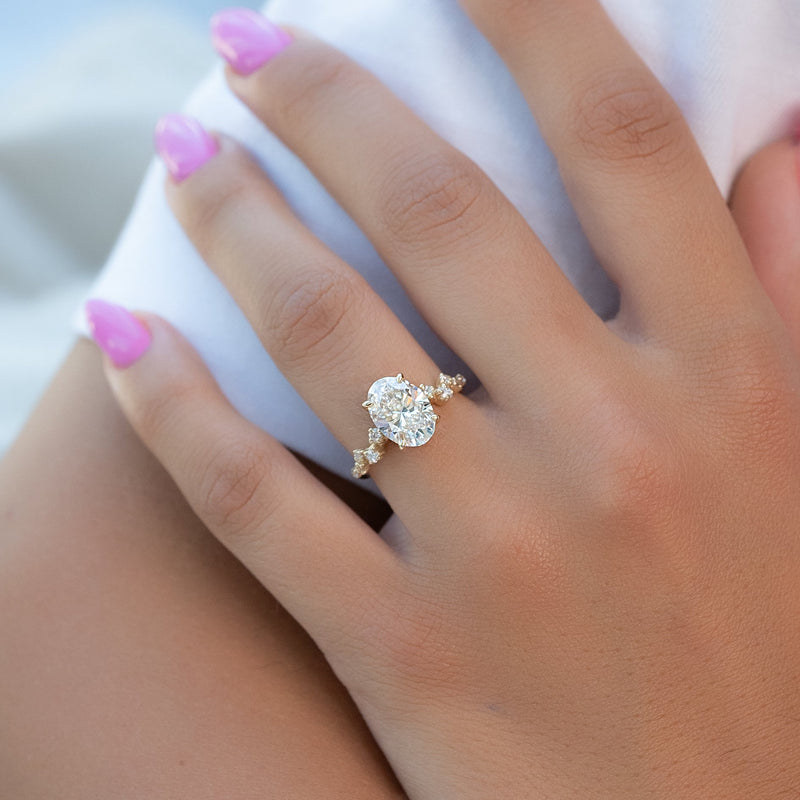 2.0 -4.0 CT Oval Cut CVD Diamond Hidden Halo & Pave Engagement Ring