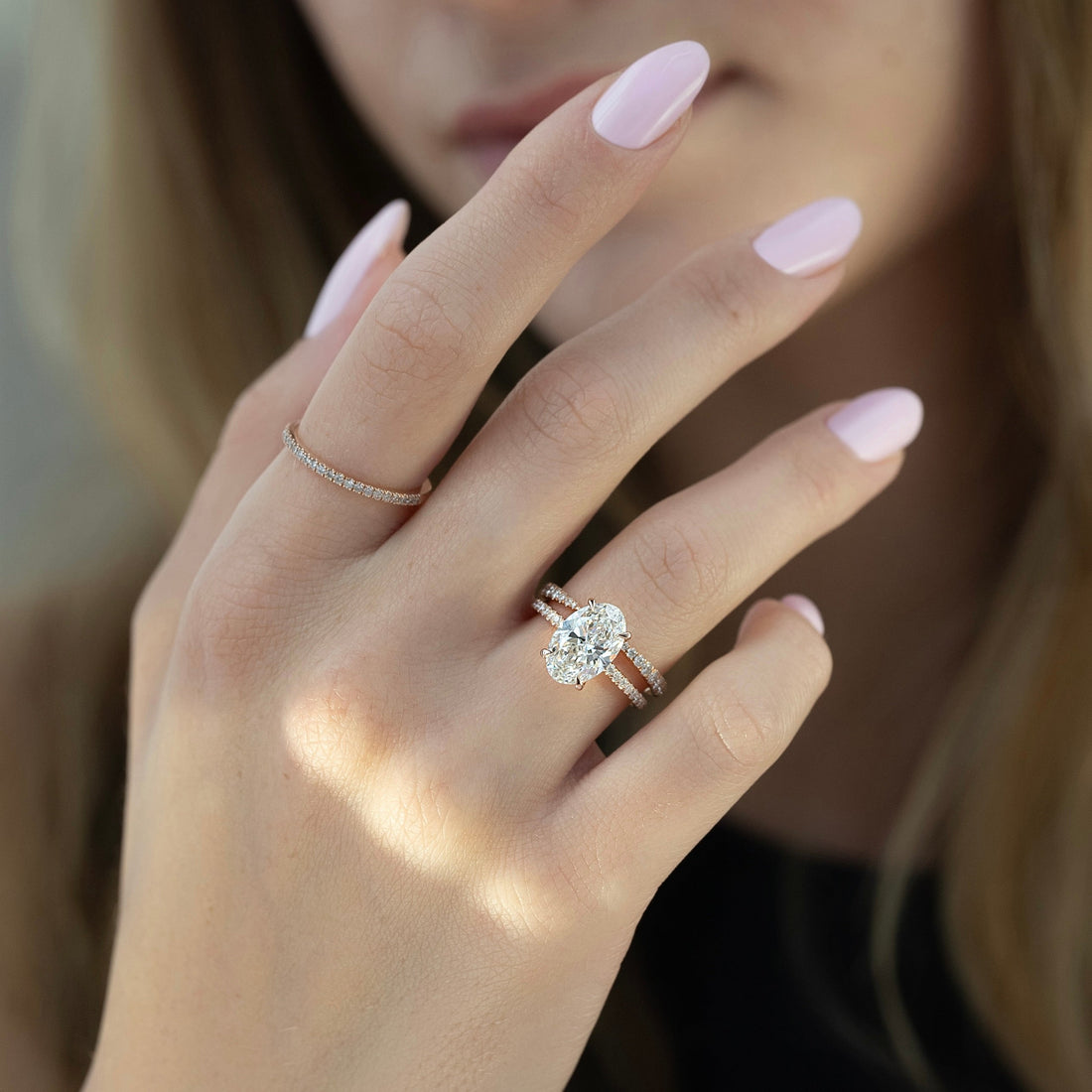 1.0 -3.0 CT Oval Cut CVD Diamond Pave Engagement Ring