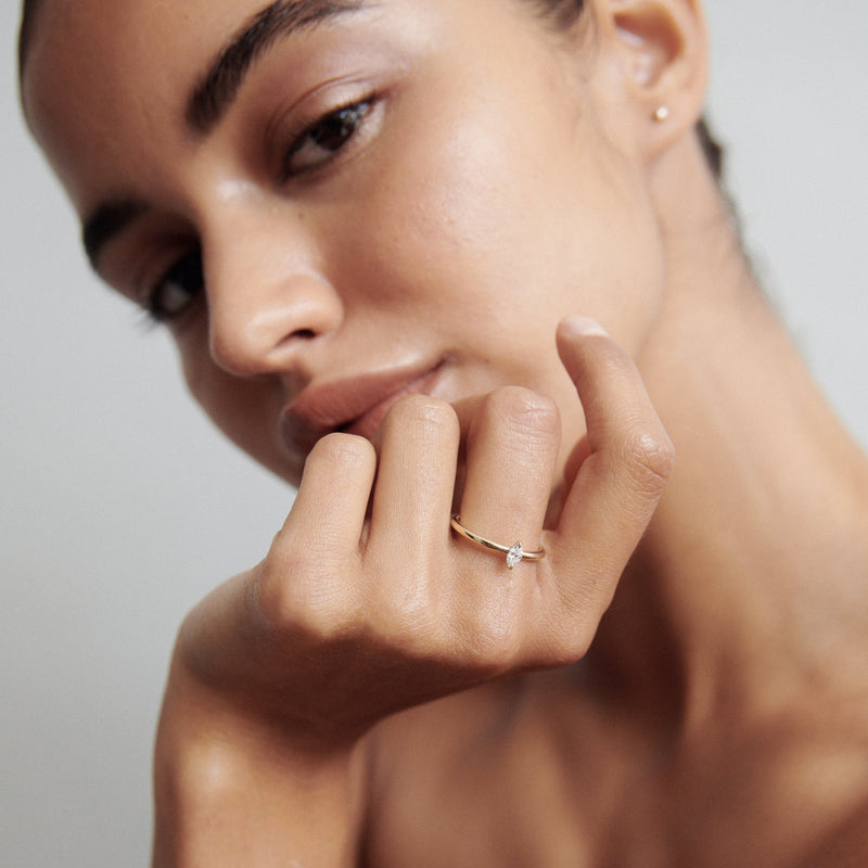 0.10 Carats Marquise Shaped CVD Diamond Solitaire Setting Engagement Ring