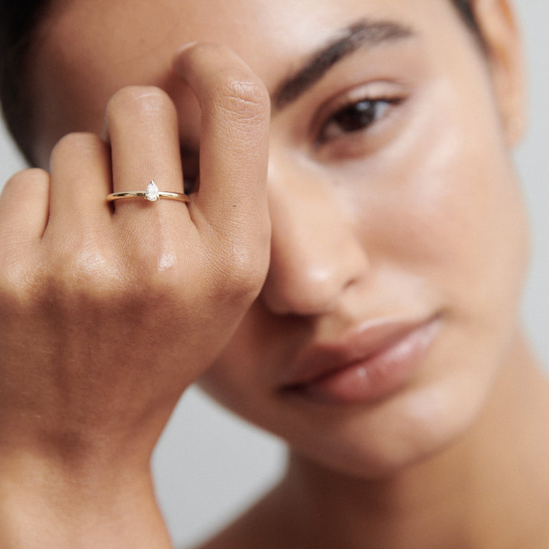 0.15 Carats Pear Shaped CVD Diamond Solitaire Setting Engagement Ring