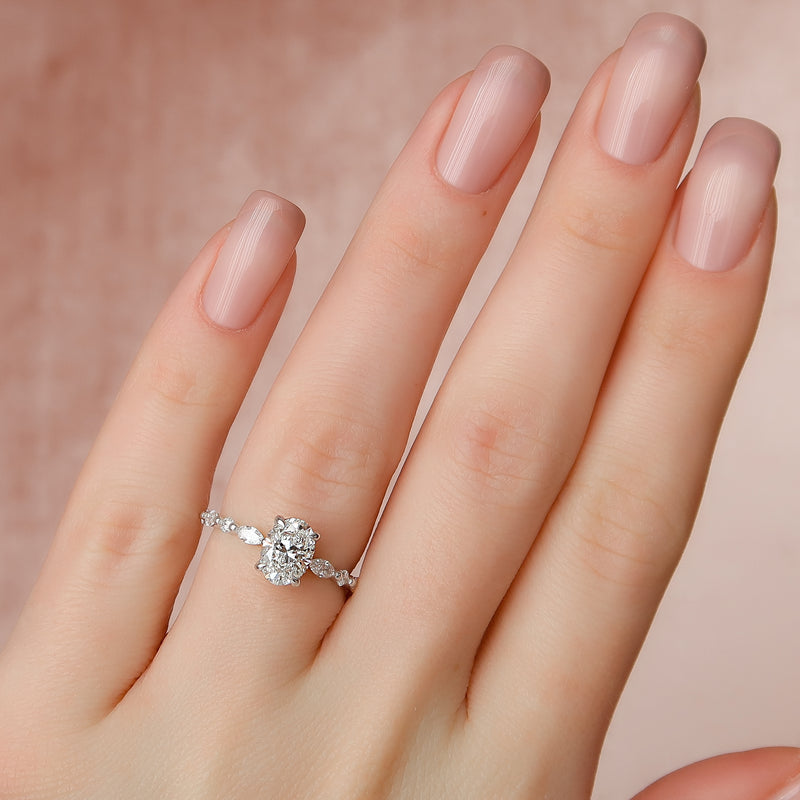 1.0 - 3.0 CT Oval Cut CVD Diamond Hidden Halo & pave  Engagement Ring