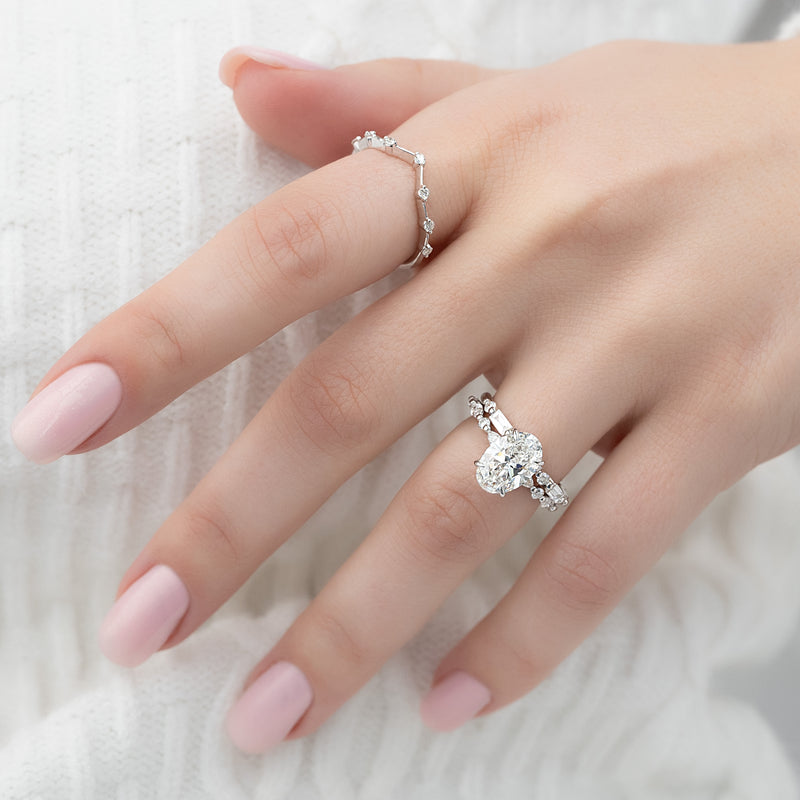 1.0 - 3.0 CT Oval Cut CVD Diamond Hidden Halo & pave  Engagement Ring