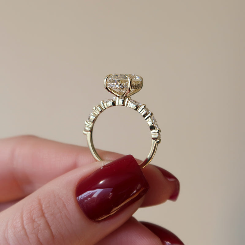 1.0 - 3.0 CT Oval Cut CVD Diamond Hidden Halo & pave  Engagement Ring