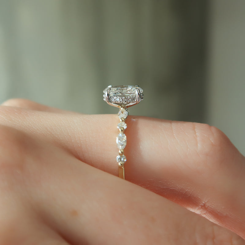 1.0 - 3.0 CT Oval Cut CVD Diamond Hidden Halo & pave  Engagement Ring